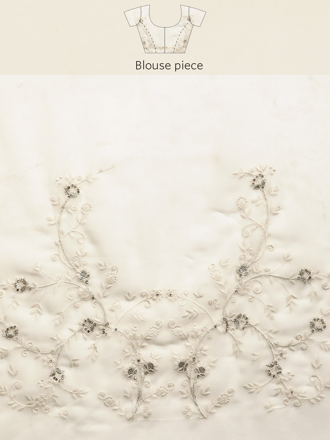 Cream Thread Chicken Embroidered With Stone Embellish Georgette Saree