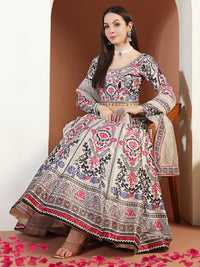 Chhabra 555 Digital Printed Kalidar Lehenga Set with Crystal Embellishments & Colorful Tassels