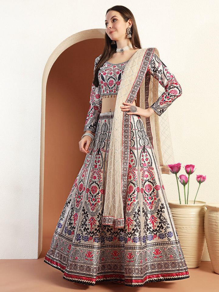 Chhabra 555 Digital Printed Kalidar Lehenga Set with Crystal Embellishments & Colorful Tassels