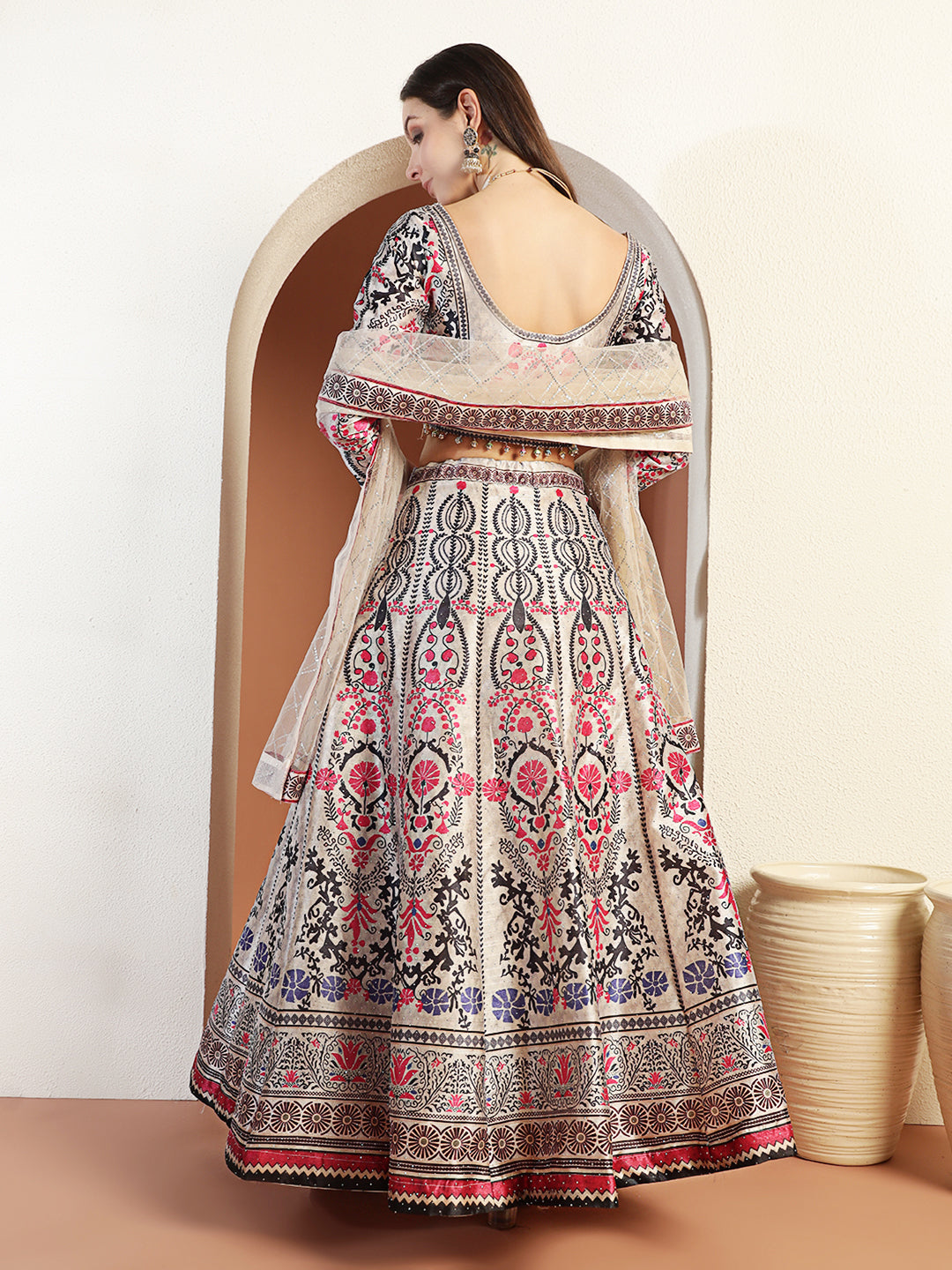 Chhabra 555 Digital Printed Kalidar Lehenga Set with Crystal Embellishments & Colorful Tassels