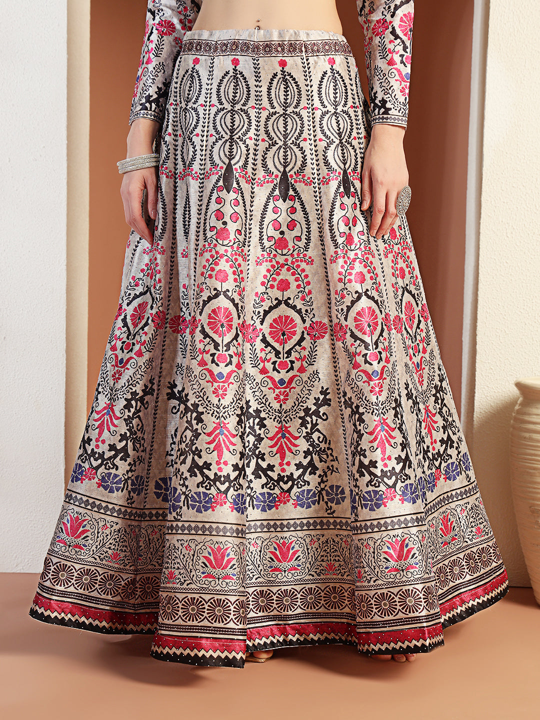 Chhabra 555 Digital Printed Kalidar Lehenga Set with Crystal Embellishments & Colorful Tassels