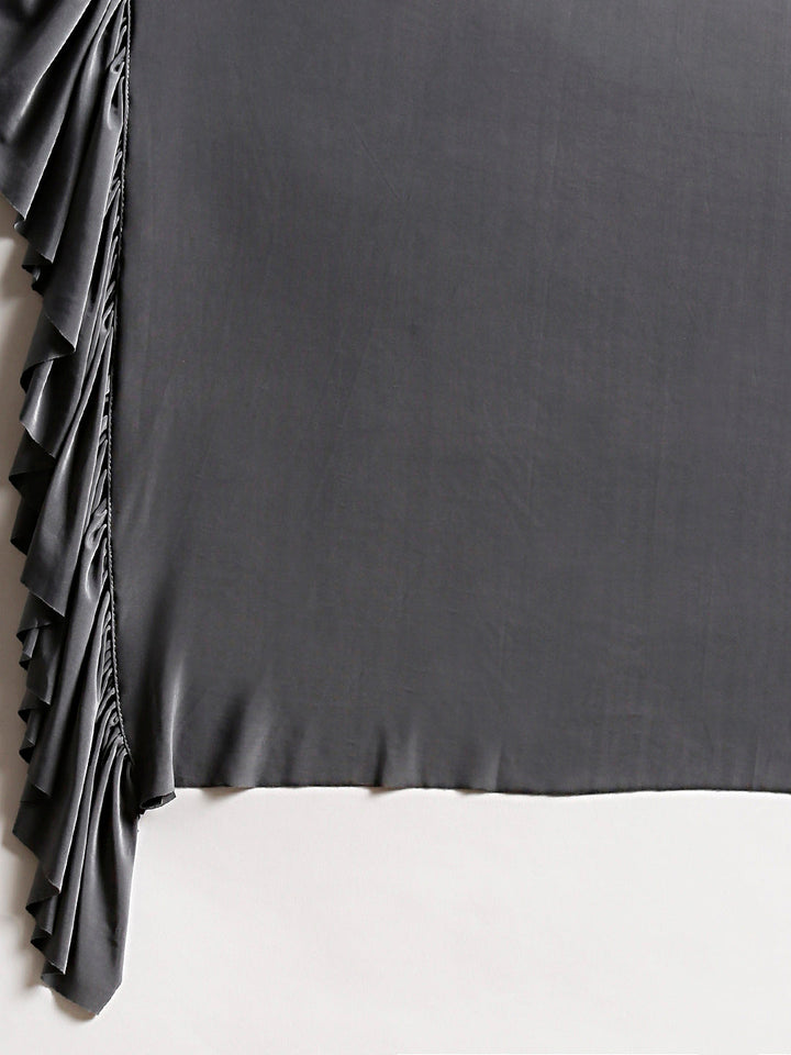 Draped Ruffled Pre-stitched Saree with Embellished Sequinned Crop Top Blouse