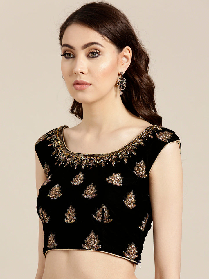 Draped Ruffled Pre-stitched Saree with Embellished Sequinned Crop Top Blouse