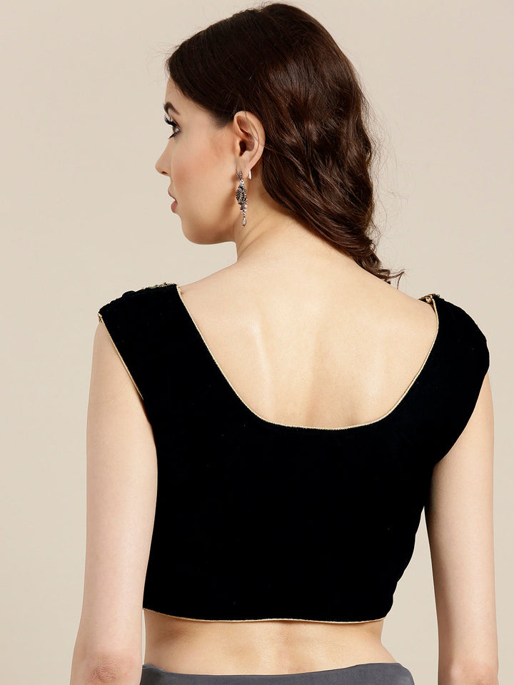 Draped Ruffled Pre-stitched Saree with Embellished Sequinned Crop Top Blouse