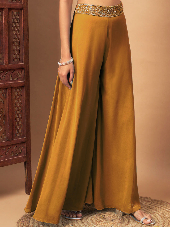 Zircon Embellished Festive Georgette Crop-Top Palazzo Set with Aari Embroidered Jacket