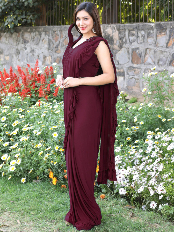 Pre-Draped Embellshed Ruffled Saree with Structured Pleated Blouse