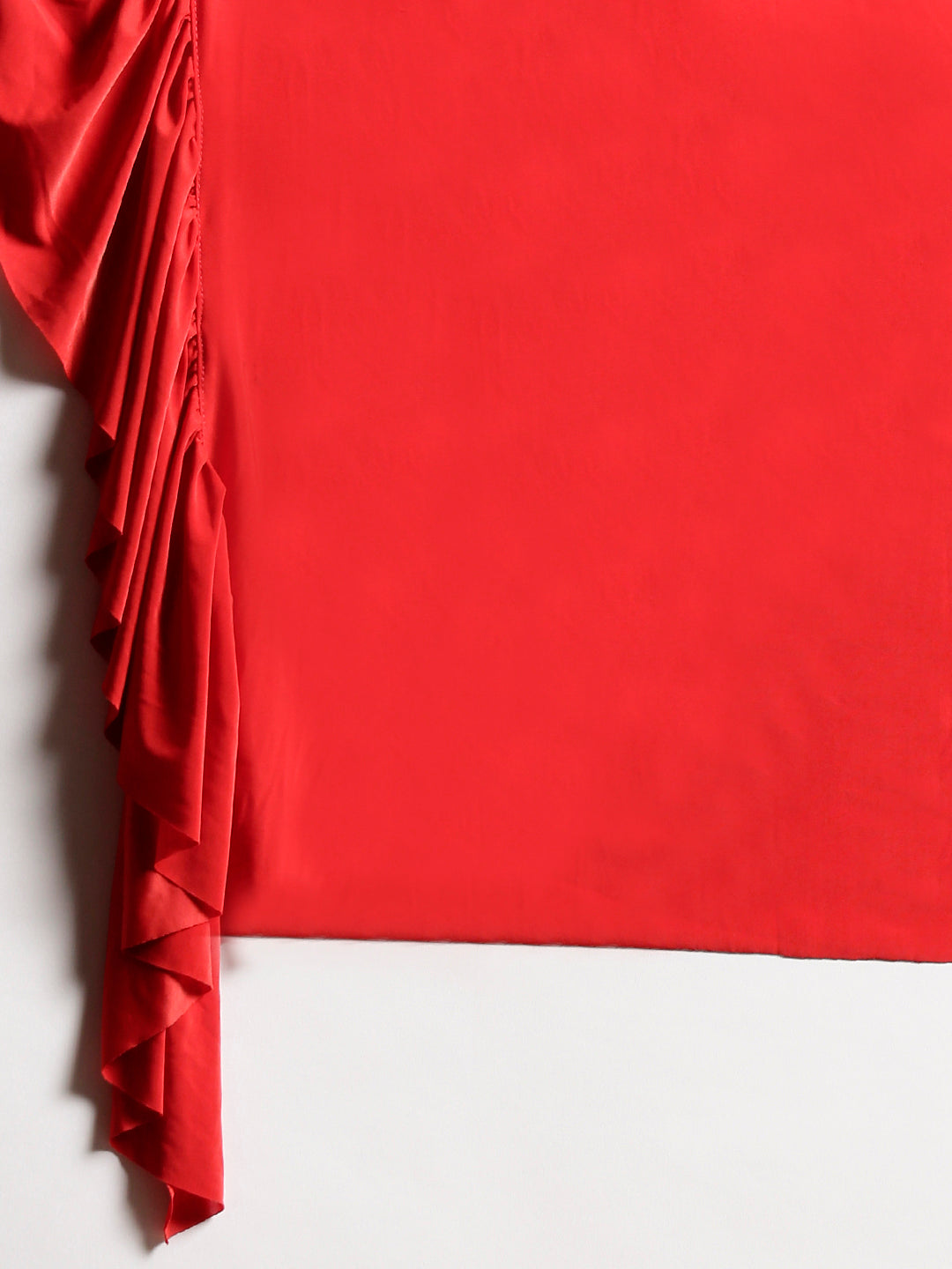 Draped Ruffled Pre-stitched Saree with Embroidered Off-shoulder Crop Top Blouse