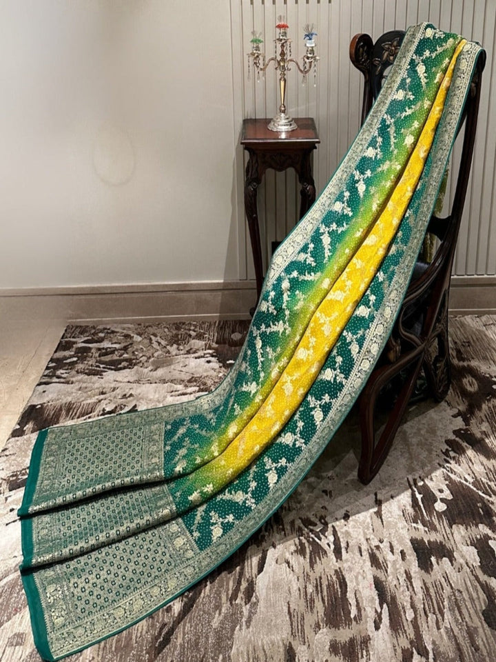 Vibrant Green and Yellow Georgette Saree