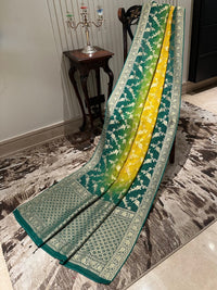 Vibrant Green and Yellow Georgette Saree