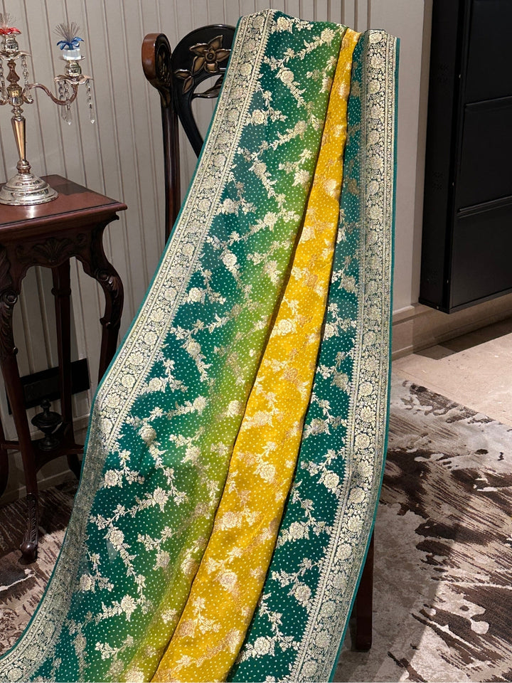 Vibrant Green and Yellow Georgette Saree