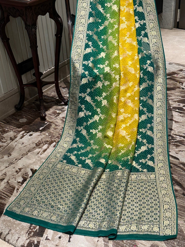 Vibrant Green and Yellow Georgette Saree