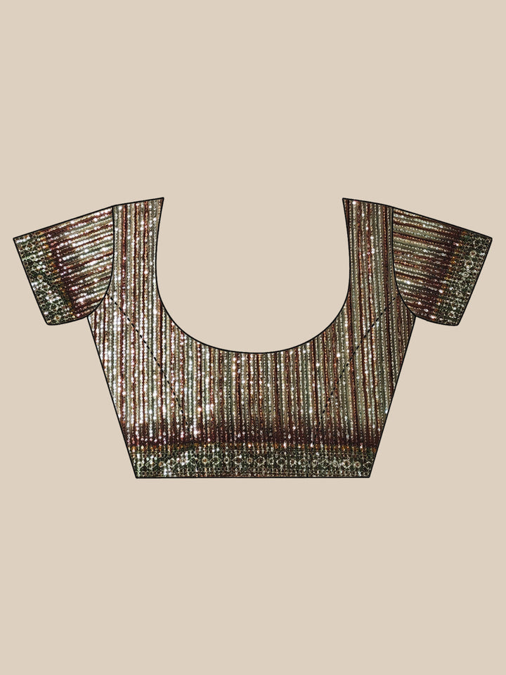 Striped Digital Print Saree with Sequin Embroidery Stretch Georgette
