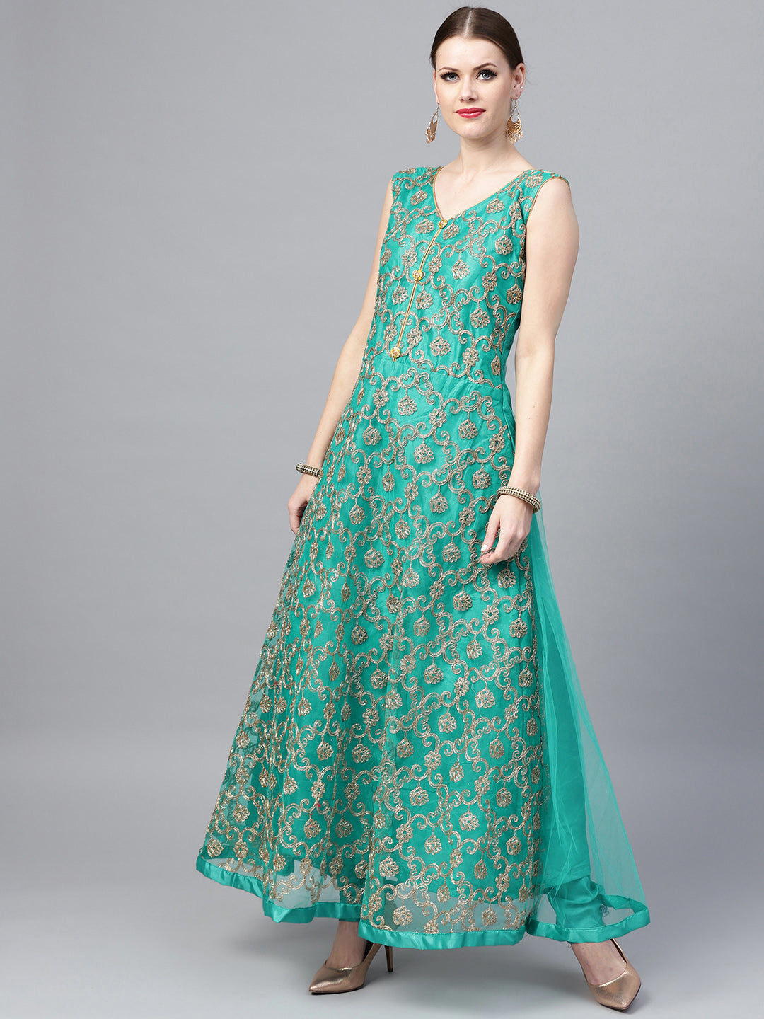 Zari Embroidered Anarkali Kurta Set with Matching Jacket