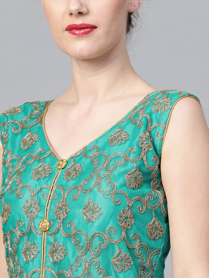 Zari Embroidered Anarkali Kurta Set with Matching Jacket