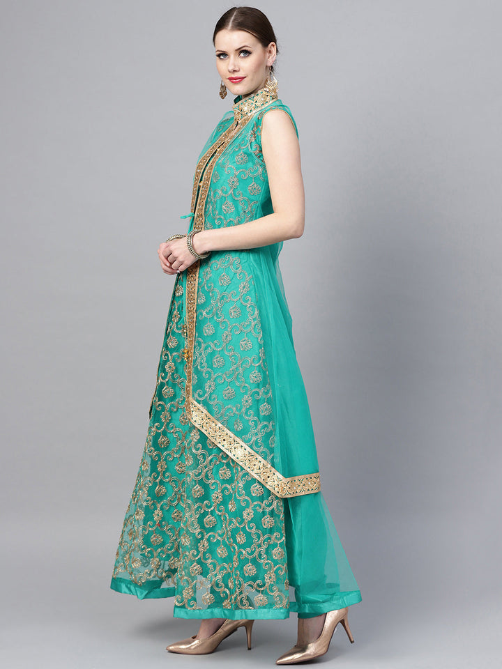 Zari Embroidered Anarkali Kurta Set with Matching Jacket