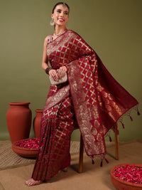 Banarasi Handloom Gharchola Saree with Golden Zari Meenakari Weaving & Jhalar Pallu