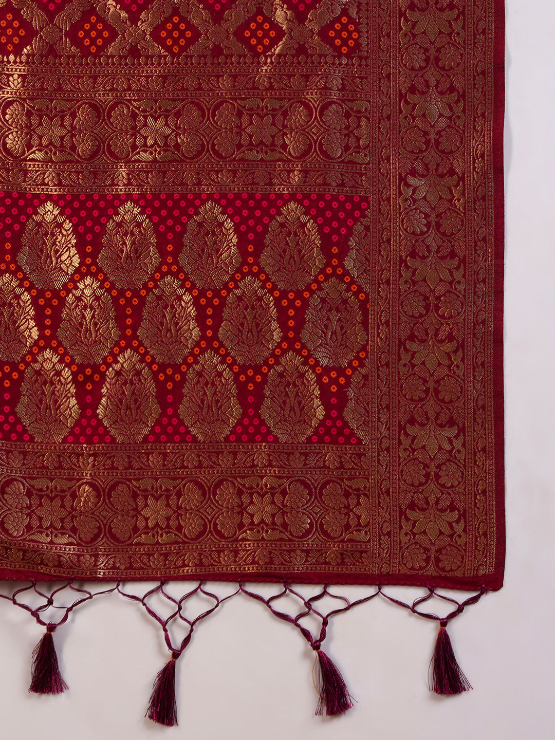 Banarasi Handloom Gharchola Saree with Golden Zari Meenakari Weaving & Jhalar Pallu