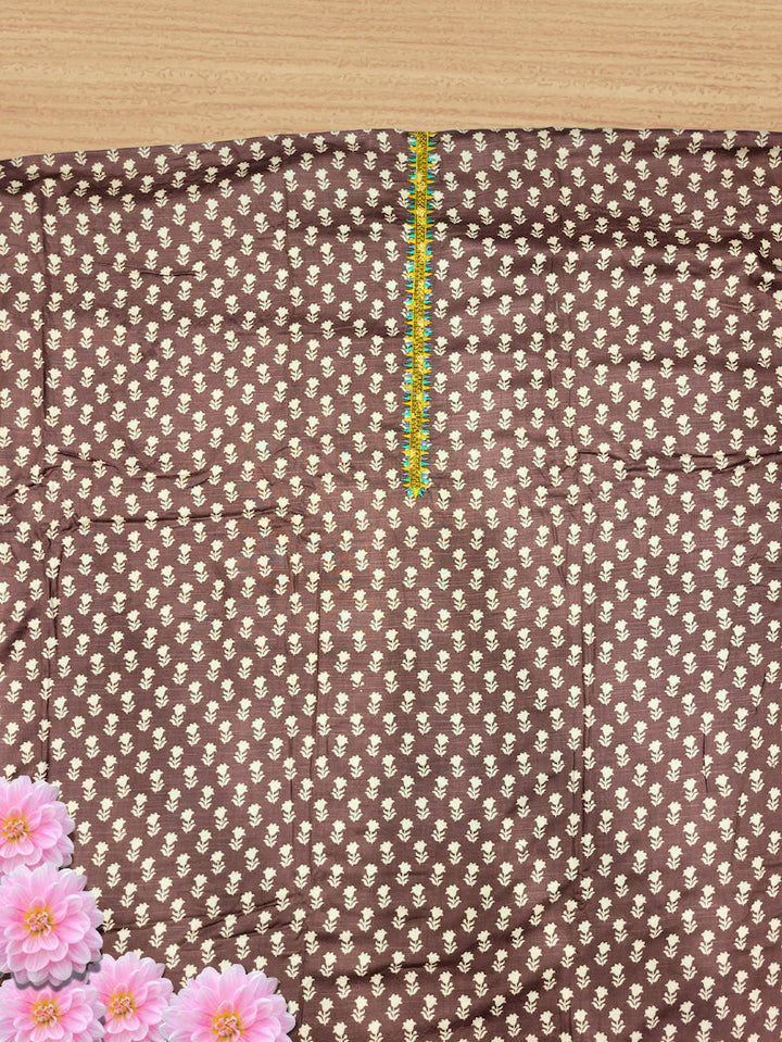 Floral Print Unstitched Cotton Suit with Chikankari Embroidery Dupatta & Multicolor Lace