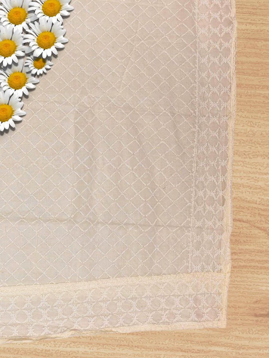 Floral Print Unstitched Cotton Suit with Chikankari Embroidery Dupatta & Multicolor Lace