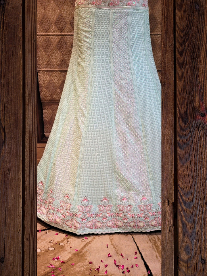 Mint Green Floral Embroidered Lehenga