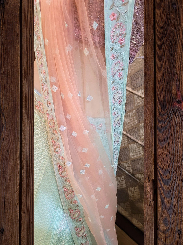 Mint Green Floral Embroidered Lehenga