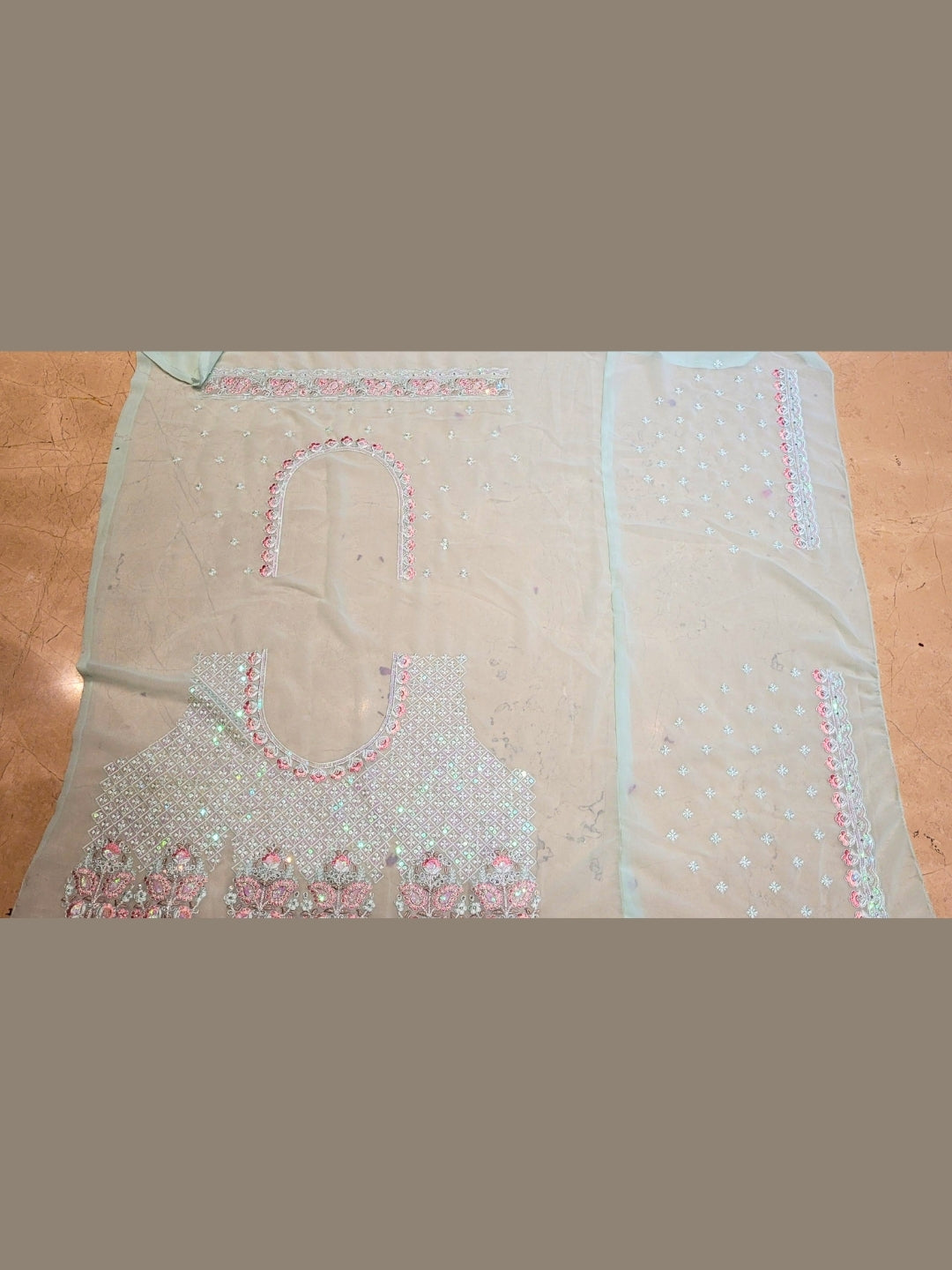 Mint Green Floral Embroidered Lehenga