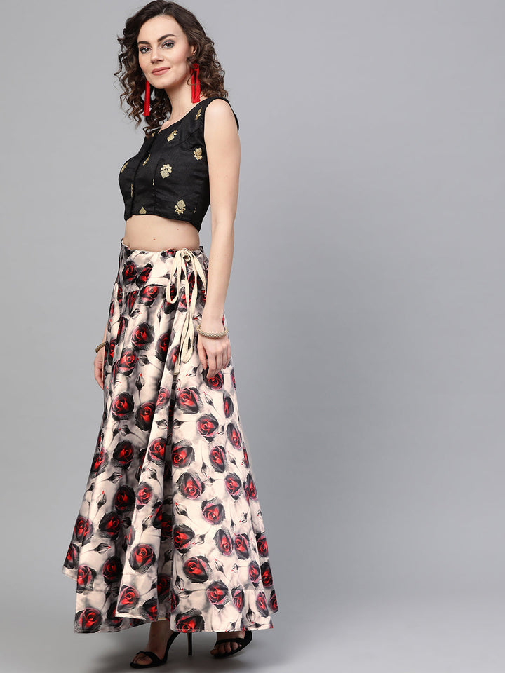 Rose Pattern Digital Print Lehenga with Banarasi Dupatta