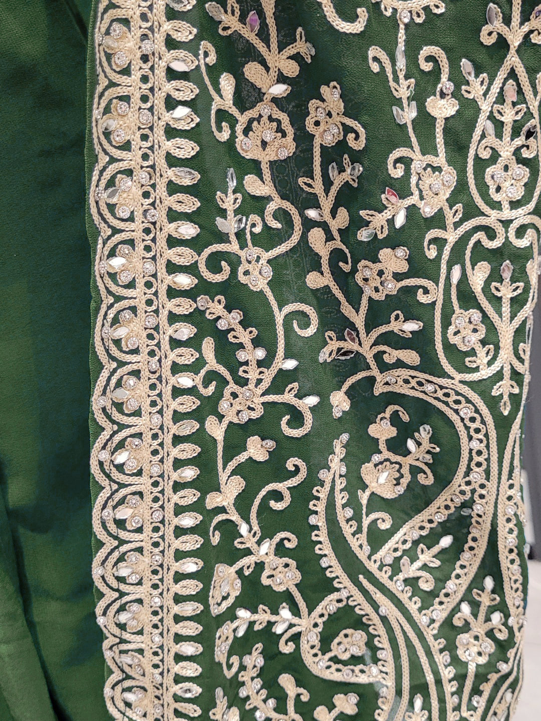 Aari Embroidered Crop Top with Statement Flared Bell Sleeves & Draped Dhoti Skirt