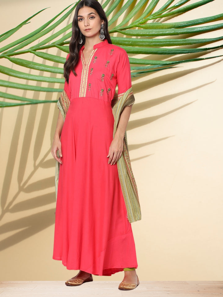 Anarkali Kurta Set with Resham Floral Embroidery & Gota Patti Dupatta