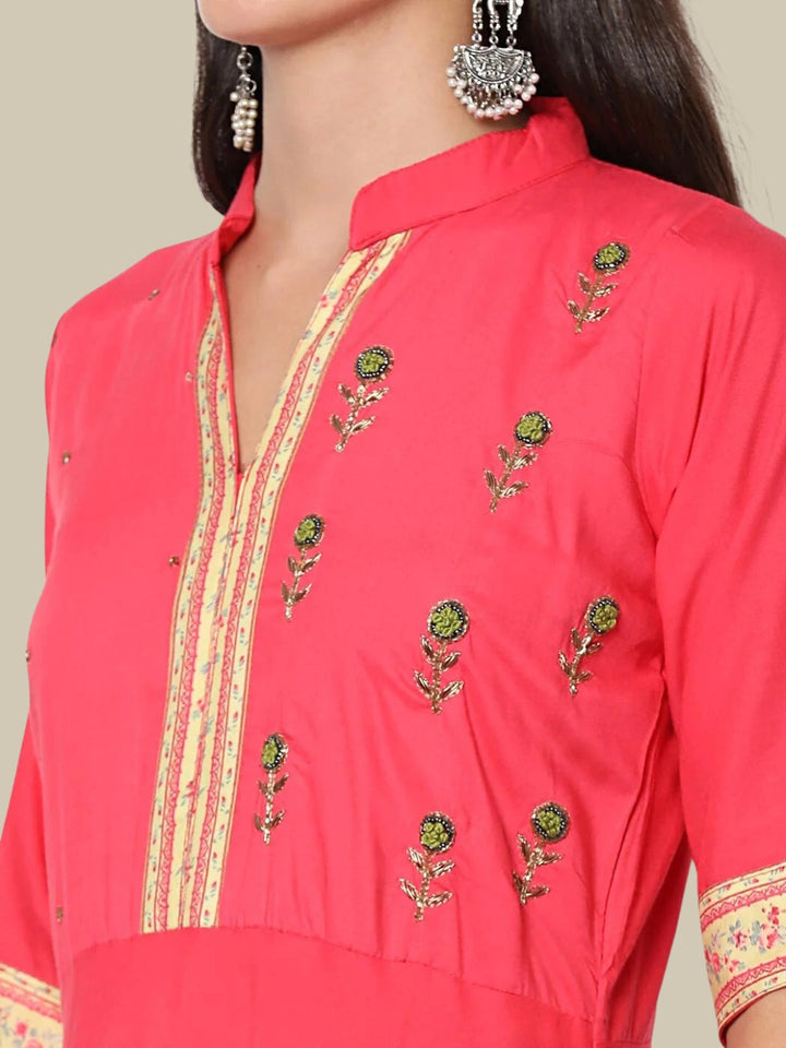 Anarkali Kurta Set with Resham Floral Embroidery & Gota Patti Dupatta