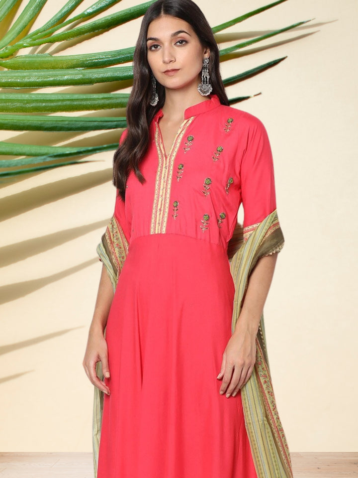 Anarkali Kurta Set with Resham Floral Embroidery & Gota Patti Dupatta