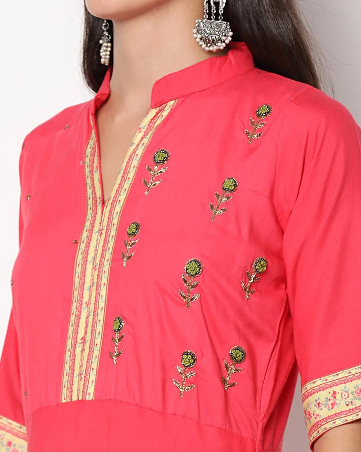 Anarkali Kurta Set with Resham Floral Embroidery and Striped dupatta