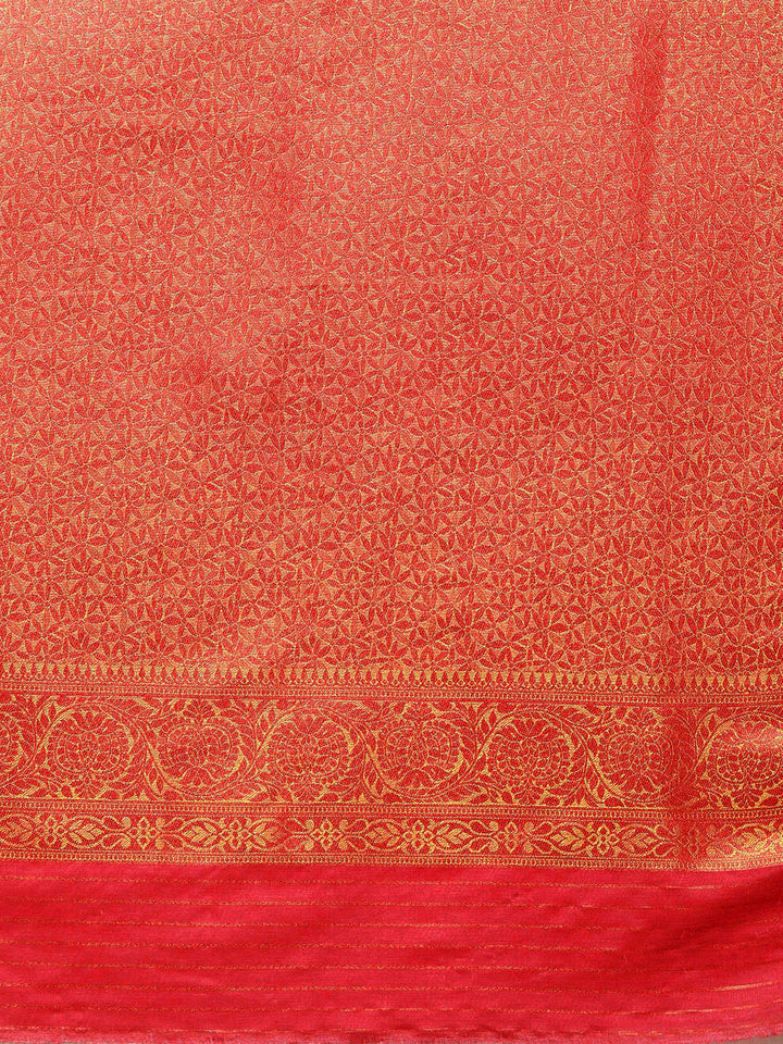 Red Woven Ethnic Kanjeevaram Handloom Saree with Zari Ethnic Motifs