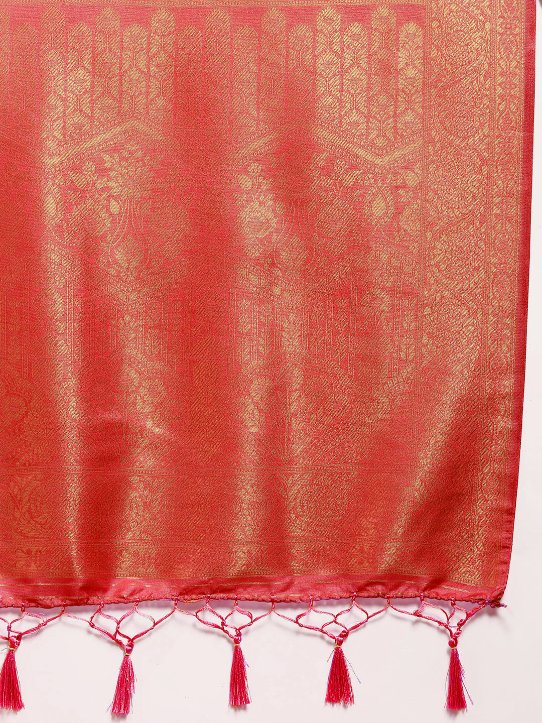 Red Woven Ethnic Kanjeevaram Handloom Saree with Zari Ethnic Motifs