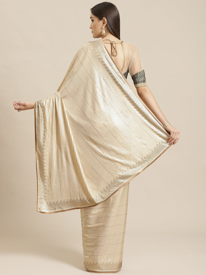 Golden Shimmer Georgette Cocktail Saree with Foil Print & Heavy Swarovski Work