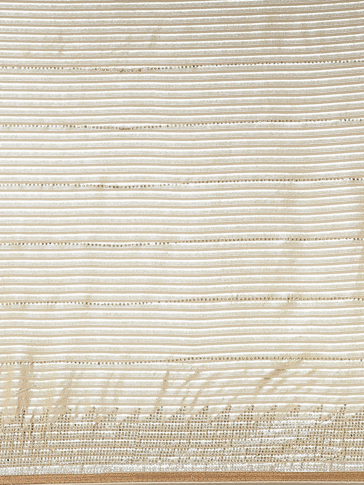 Golden Shimmer Georgette Cocktail Saree with Foil Print & Heavy Swarovski Work