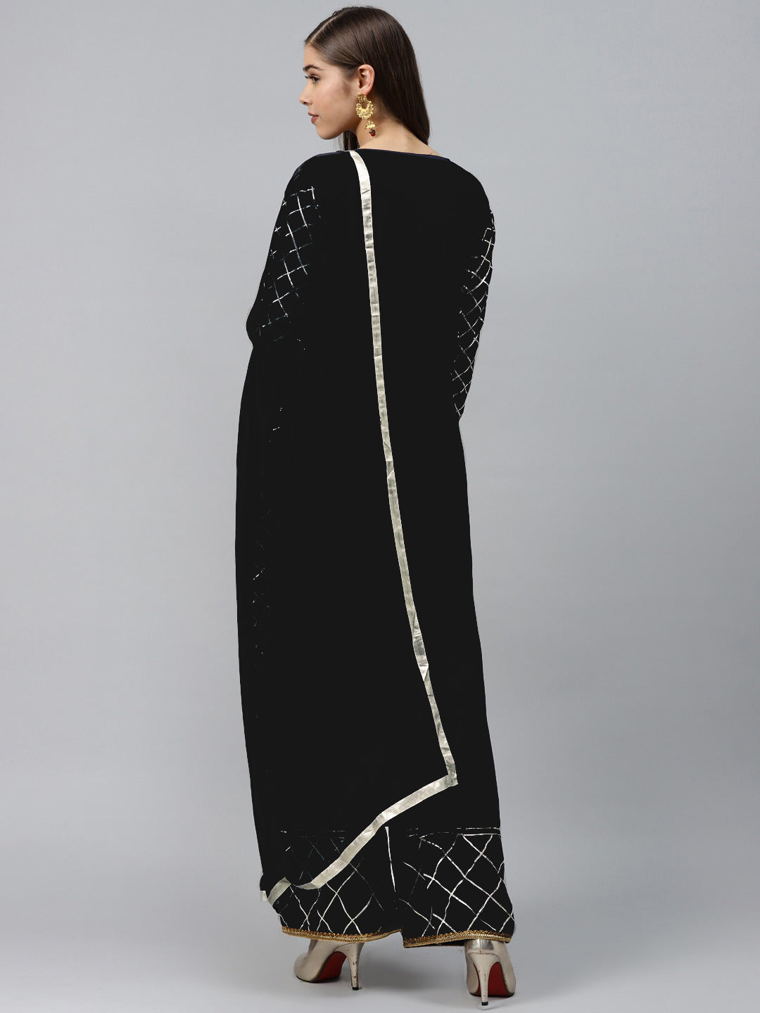 Made to Measure Black Kurta Pallazo Set with Gotta Patti Embroidery & Chiffon Dupatta