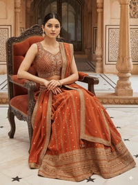 Kalidar Silk Chinon Lehenga with Intricate Sequin & Zari Embroidered Floral Patterns