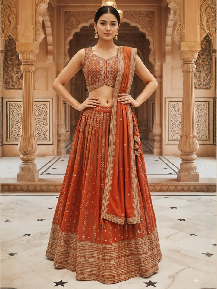 Kalidar Silk Chinon Lehenga with Intricate Sequin & Zari Embroidered Floral Patterns