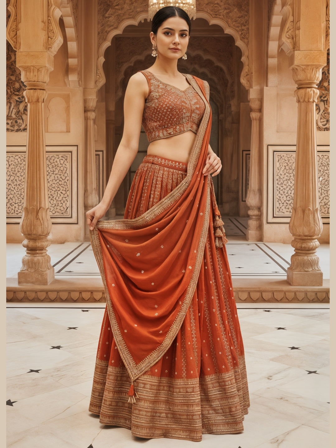 Kalidar Silk Chinon Lehenga with Intricate Sequin & Zari Embroidered Floral Patterns