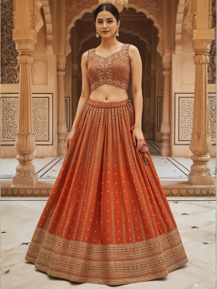Kalidar Silk Chinon Lehenga with Intricate Sequin & Zari Embroidered Floral Patterns