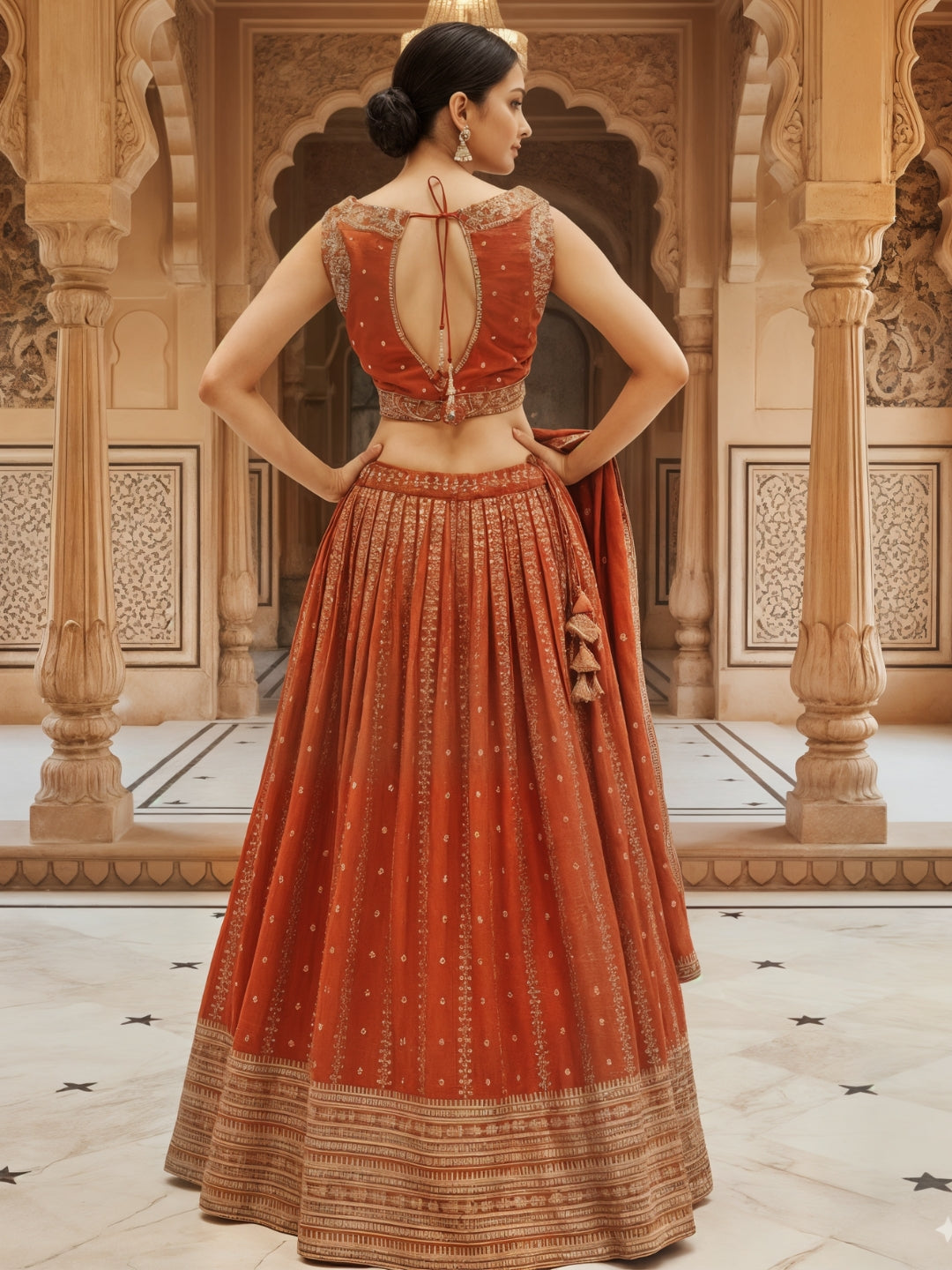 Kalidar Silk Chinon Lehenga with Intricate Sequin & Zari Embroidered Floral Patterns