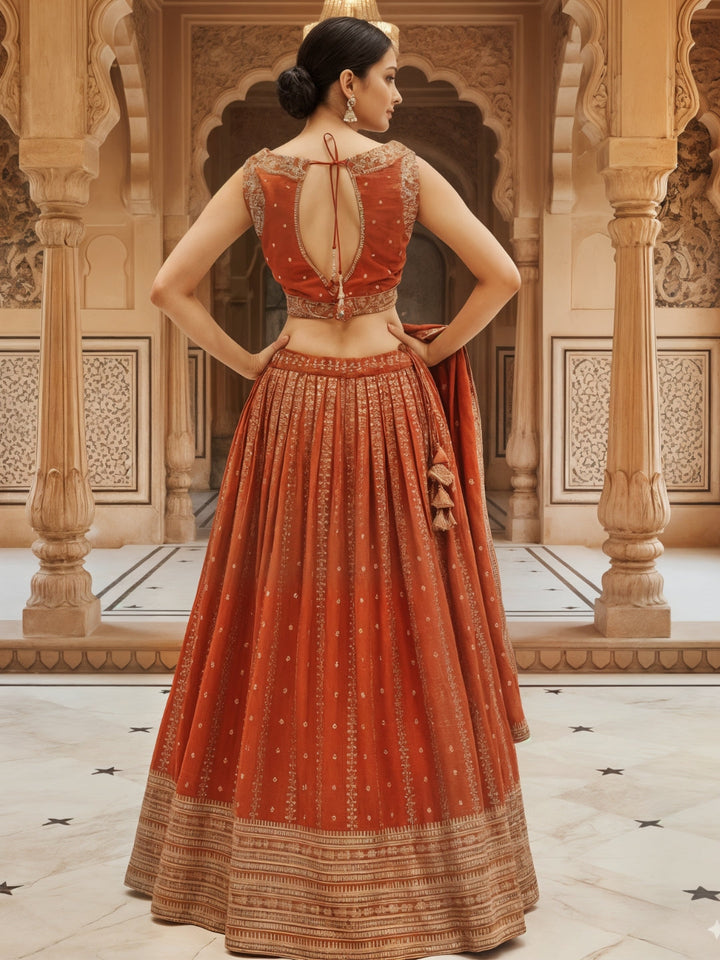 Kalidar Silk Chinon Lehenga with Intricate Sequin & Zari Embroidered Floral Patterns
