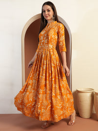 Floral Print Flared Summer Dress with Mirror Sequin Embellishments & Matching belt