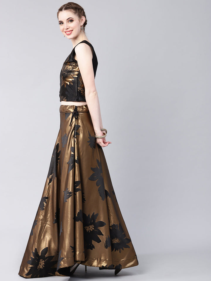 Embellished Crop Top Lehenga Choli with Metallic Foil Print