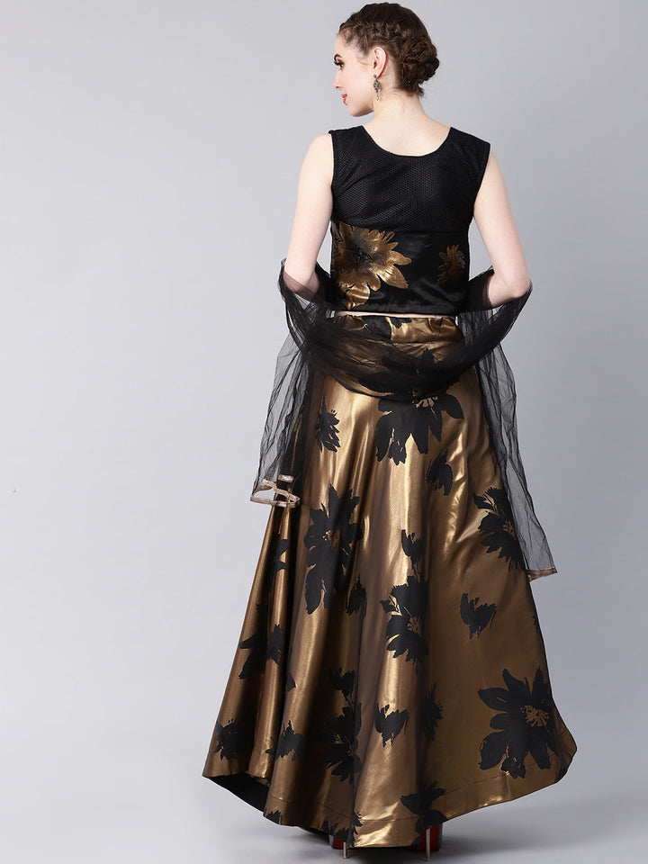 Embellished Crop Top Lehenga Choli with Metallic Foil Print