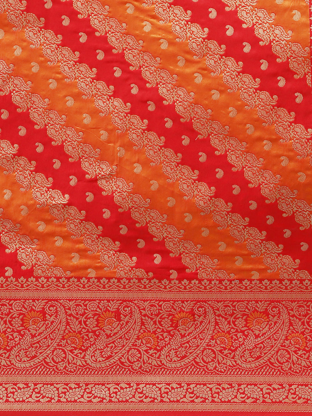Red & Orange Silk Meenakari Saree Embellished With Resham Weaving