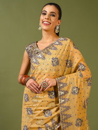 Chhabra 555 Banarasi Chanderi Jute Cotton Silk Saree with Temple Pattern Meenakari Weaving & Tassles