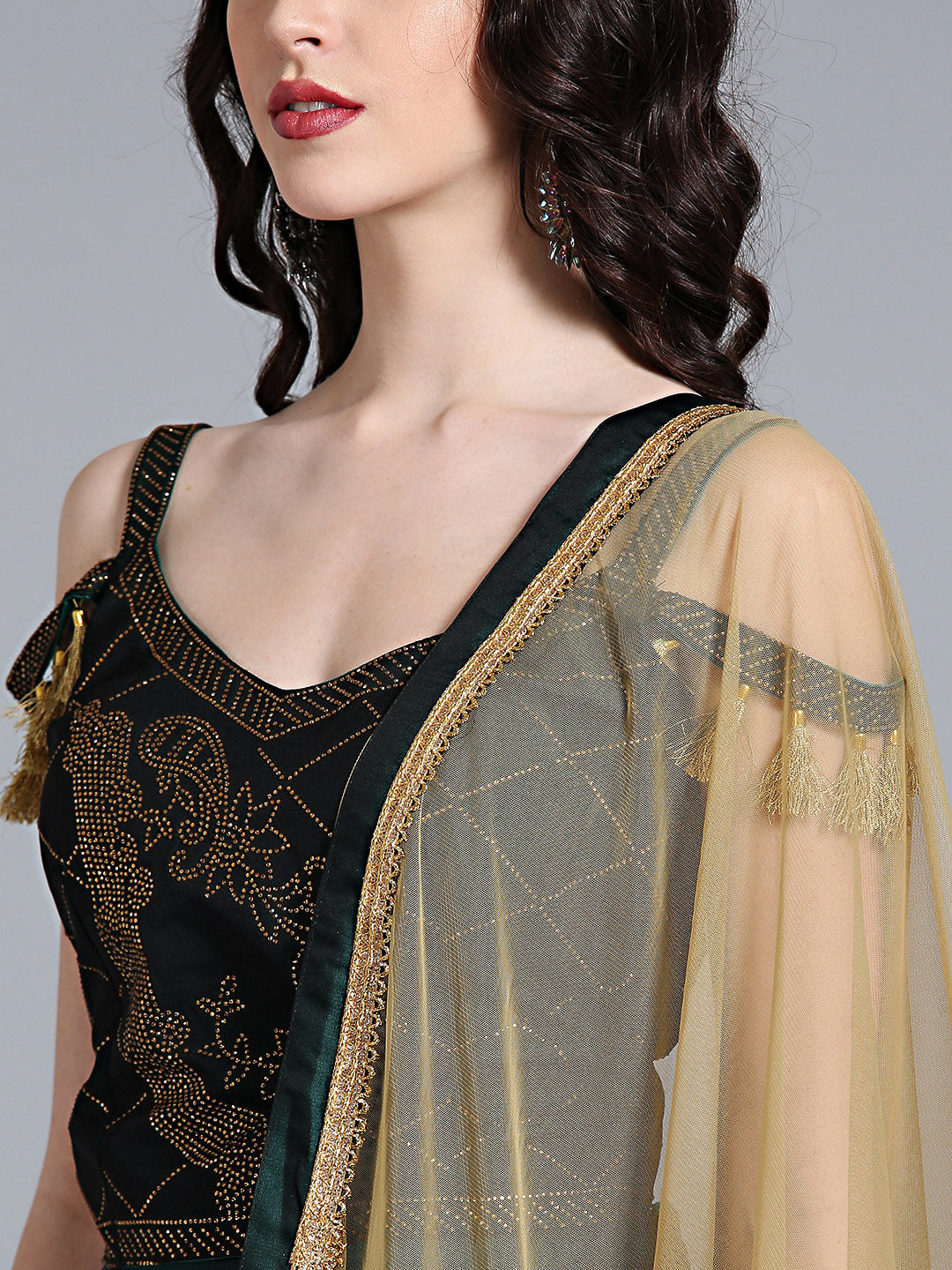 Sequin Embellished Silk Crop Top Lehenga Choli