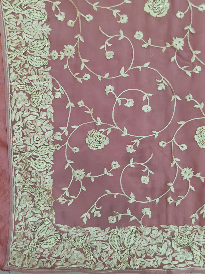 Georgette Saree with Zari Embroidered Floral Border and Blouse Piece